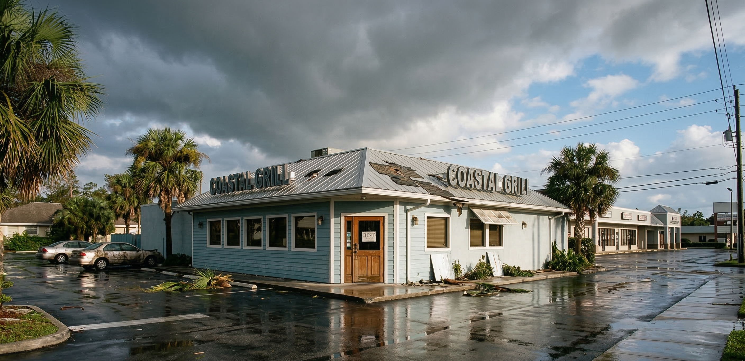Florida restaurant temporarily closed after a storm, illustrating business interruption risks for Florida restaurants