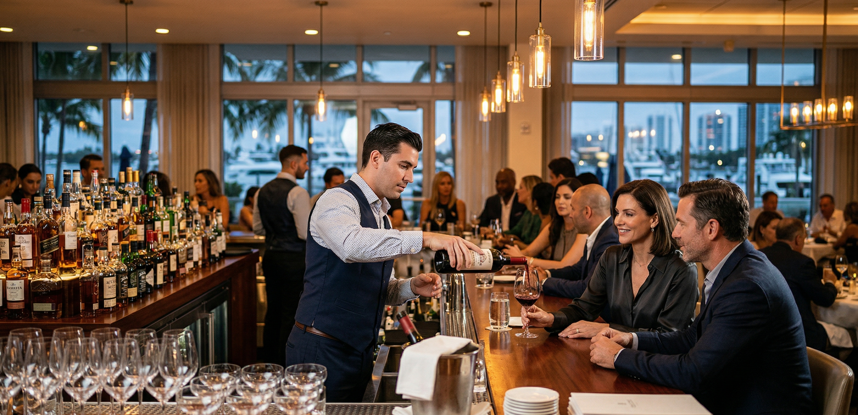 Restaurant manager checking IDs before alcohol service, illustrating responsible vendor practices and liquor liability risk
