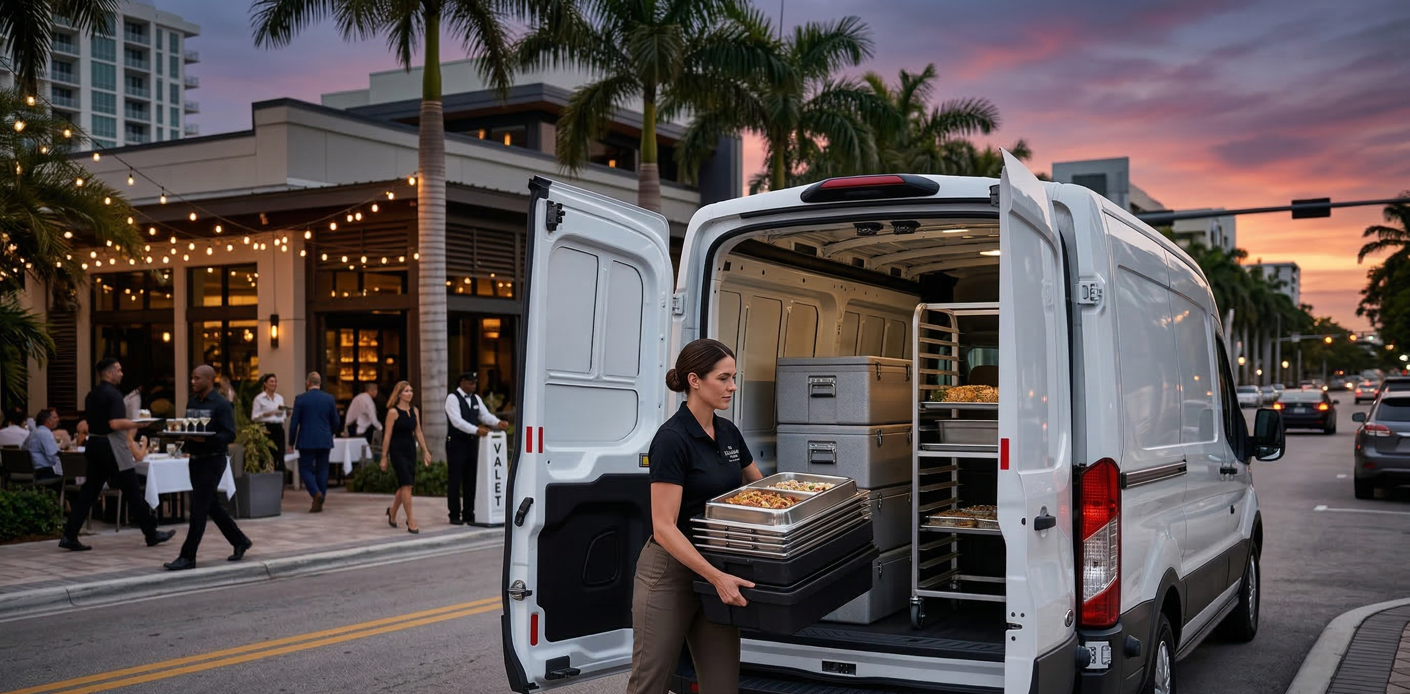 Restaurant manager using a business vehicle for catering or supply pickup, illustrating commercial auto exposure beyond general liability insurance