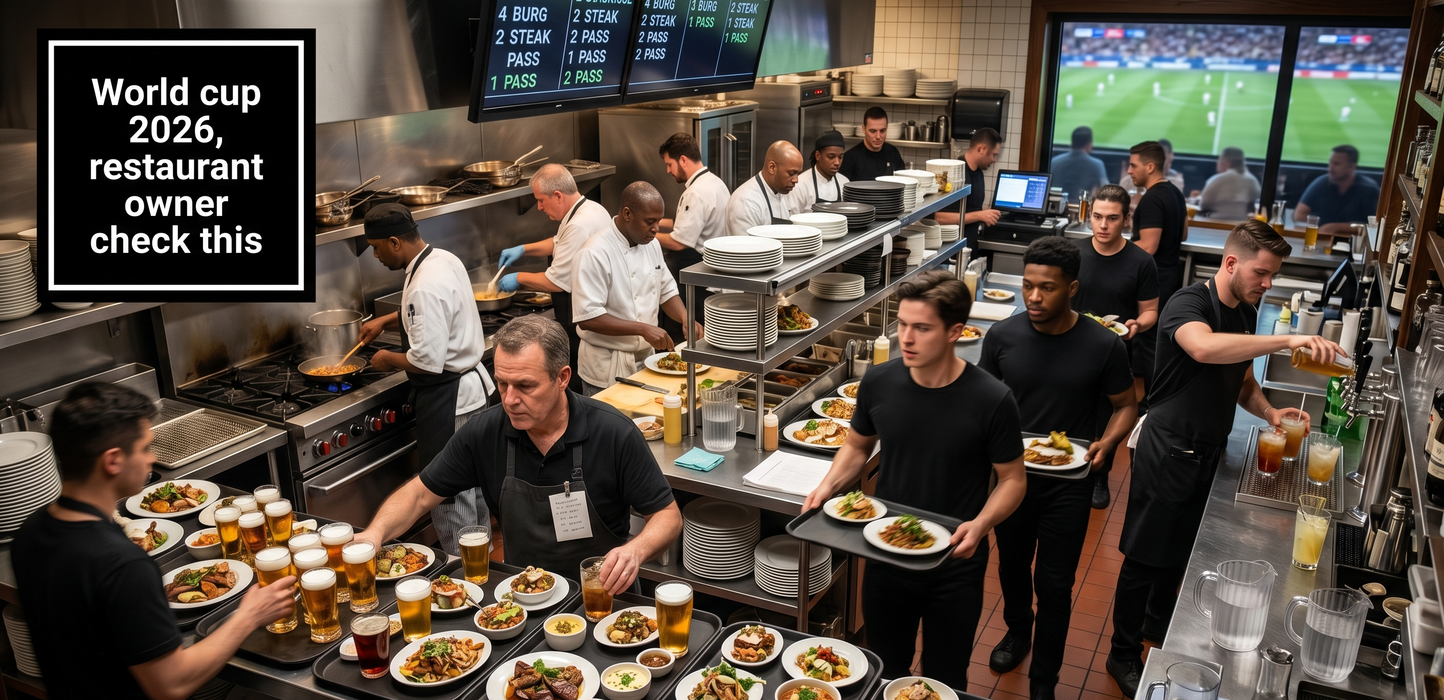 Restaurant staff working under pressure during a major match-day rush