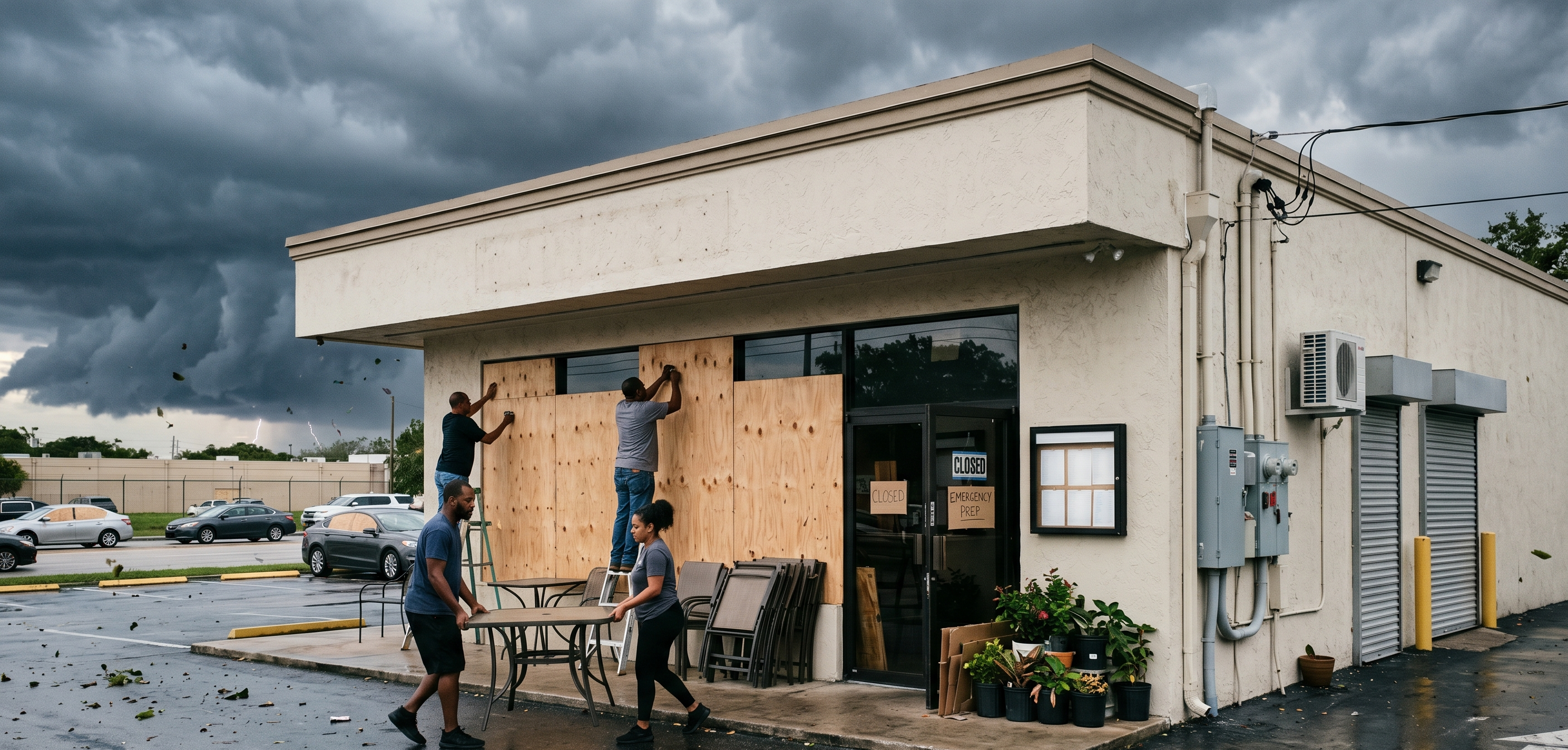 Florida restaurant being secured before a hurricane