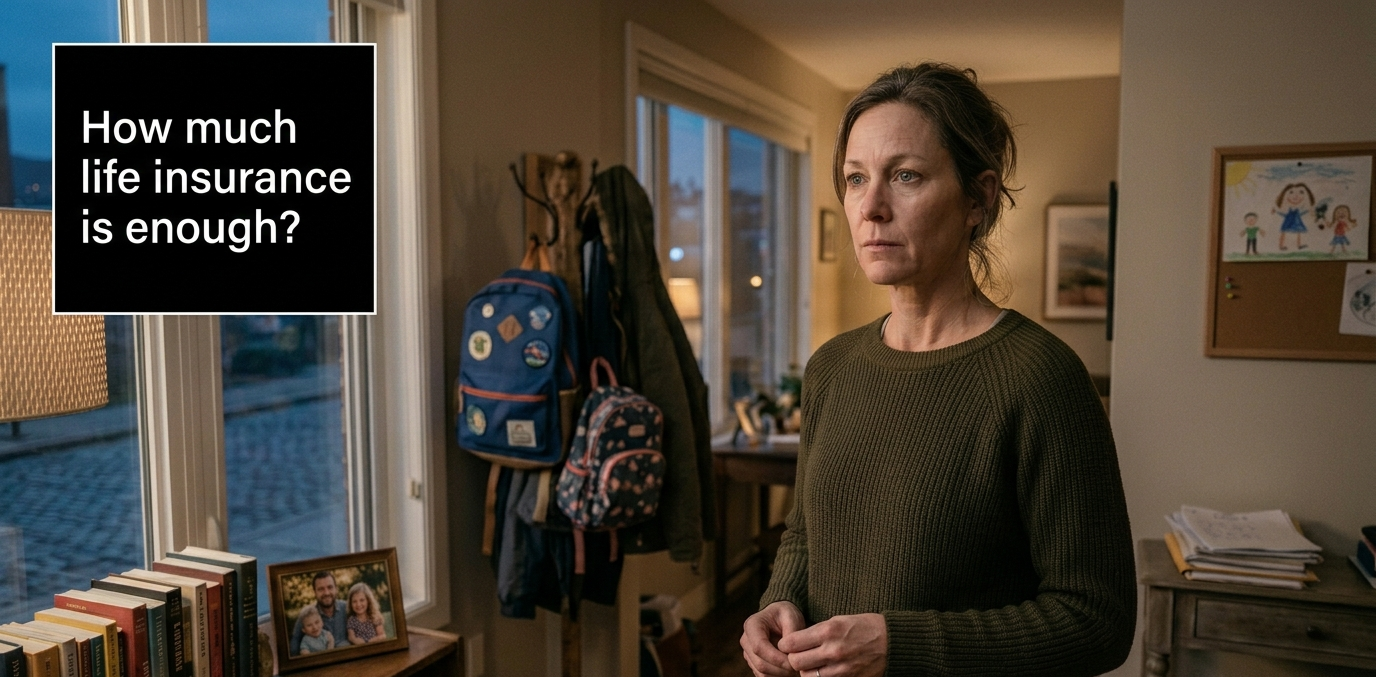 Parent reflecting on family financial protection at home