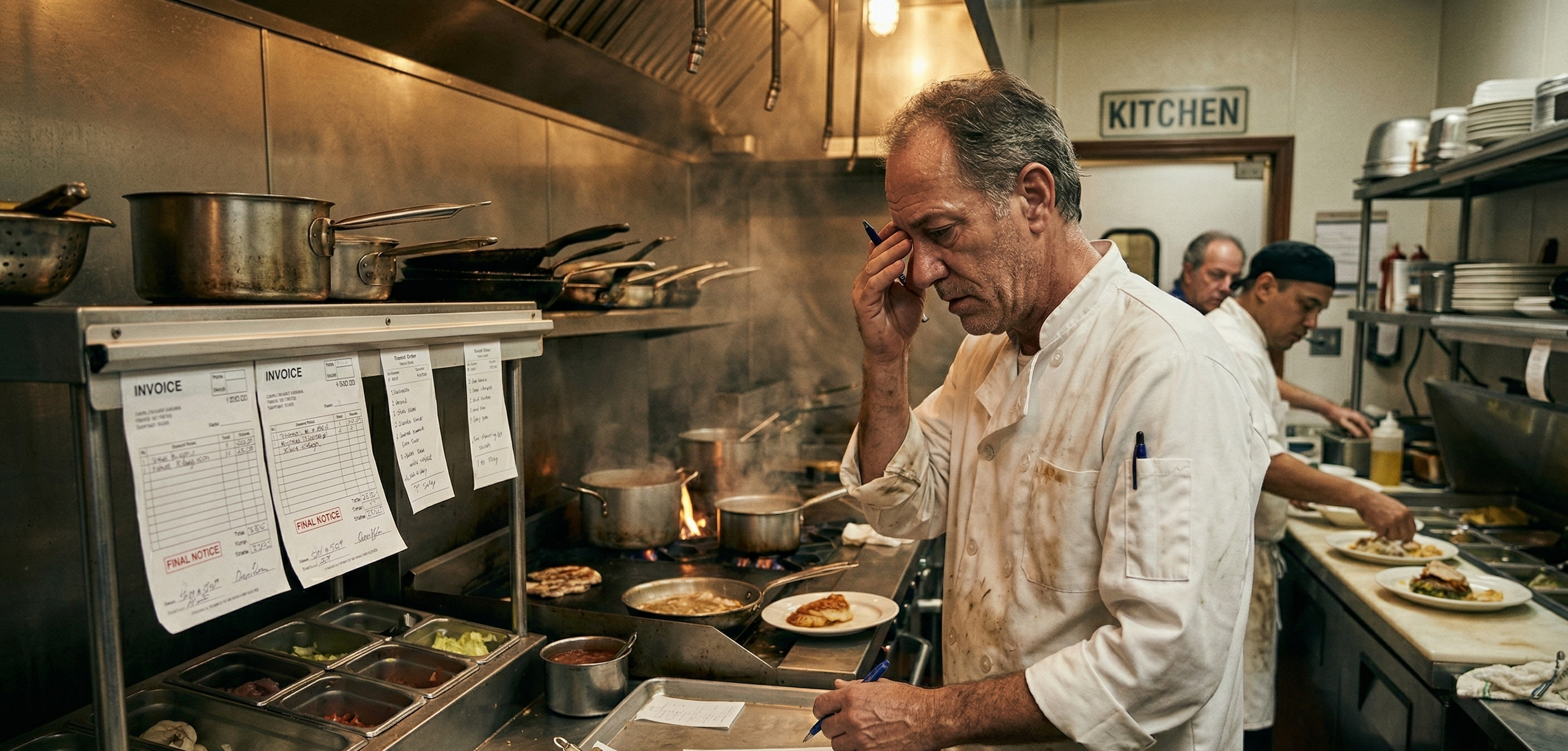 Busy restaurant kitchen with visible cost pressure and operational strain, illustrating why Florida restaurants fail