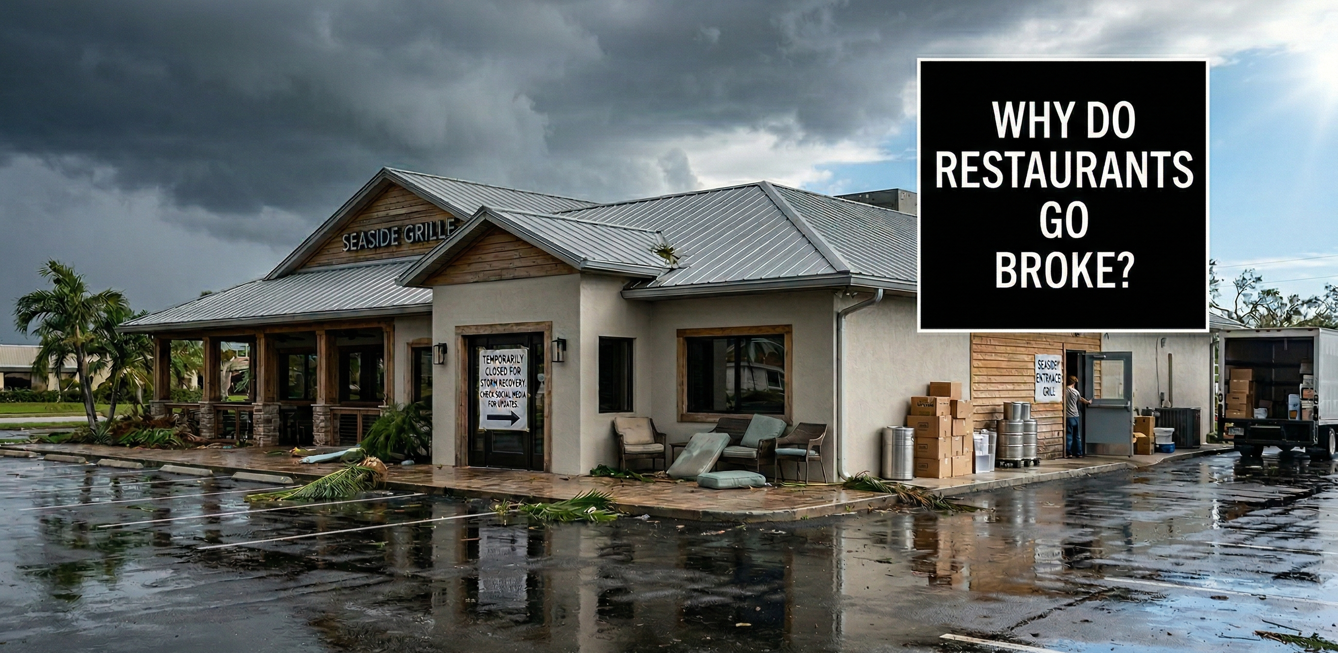 Florida restaurant temporarily closed after a storm, showing one reason restaurants in Florida close