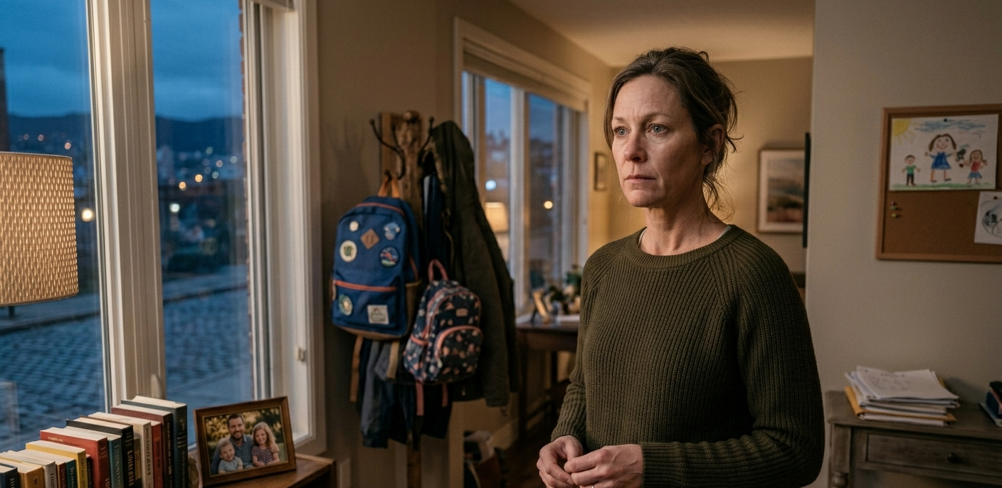 Parent in a family home reflecting on financial responsibility