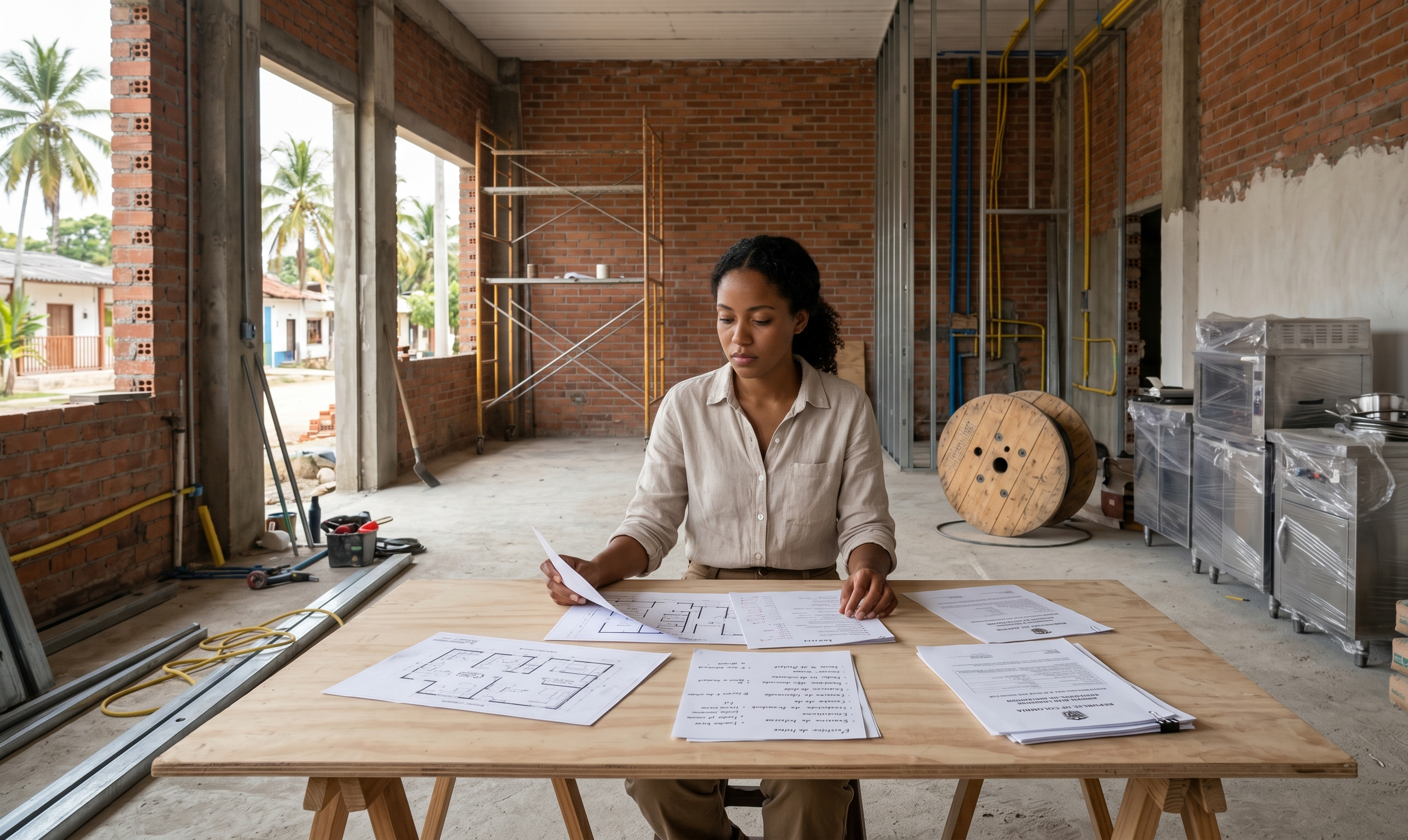 Future restaurant owner in Florida reviewing floor plans and licensing documents