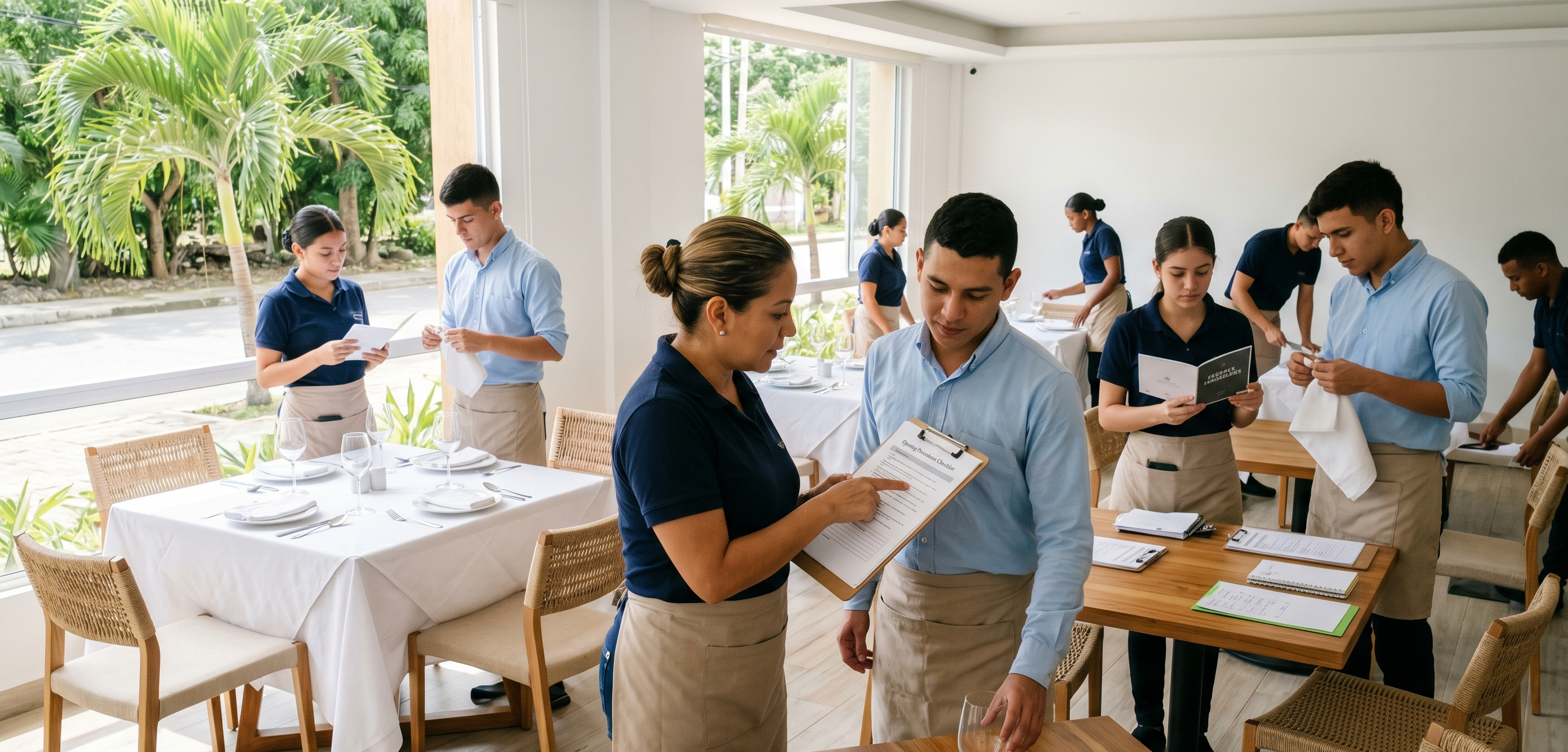 Restaurant staff training before opening day in Florida