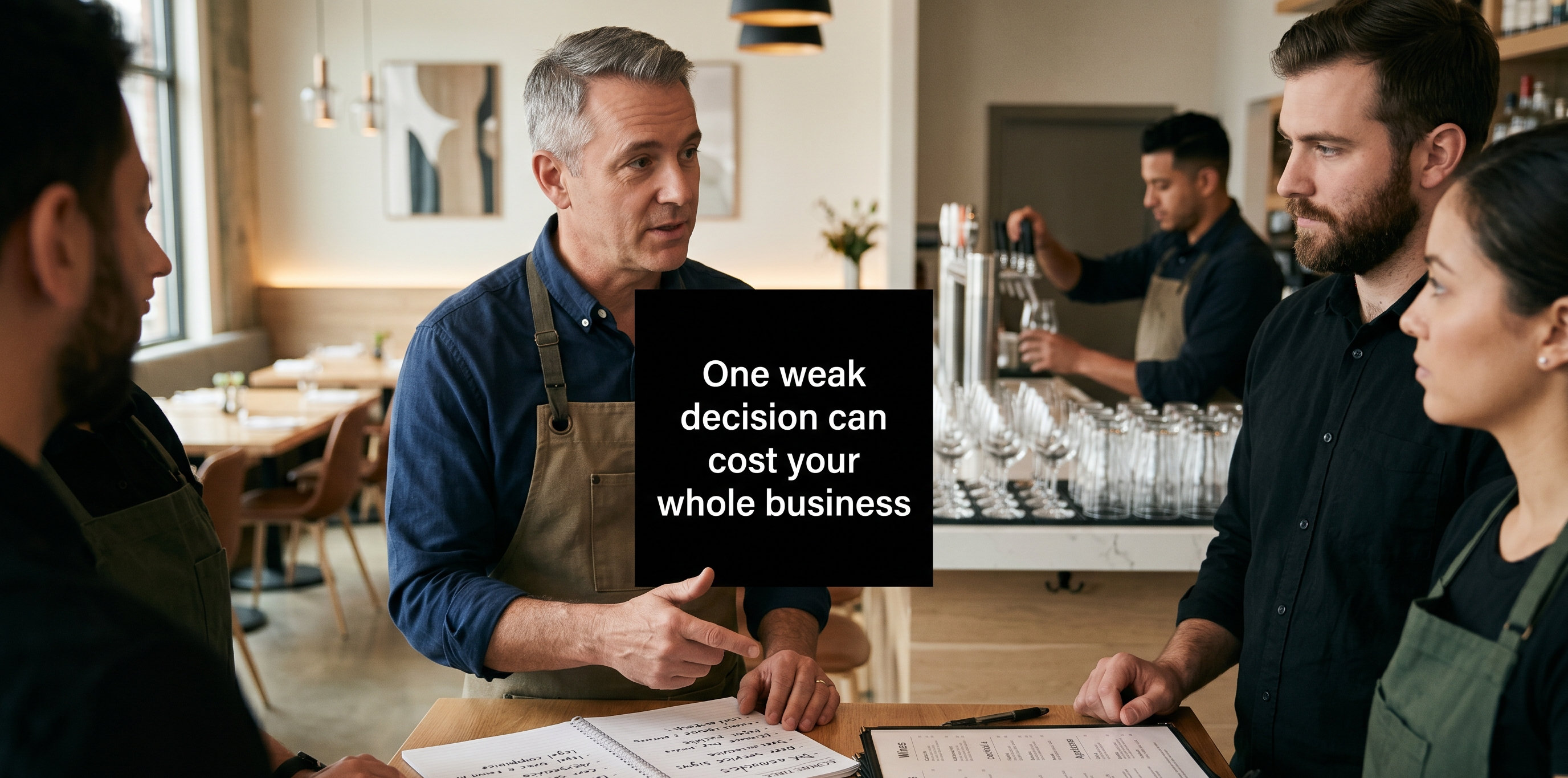 Restaurant manager briefing staff on alcohol service before a shift