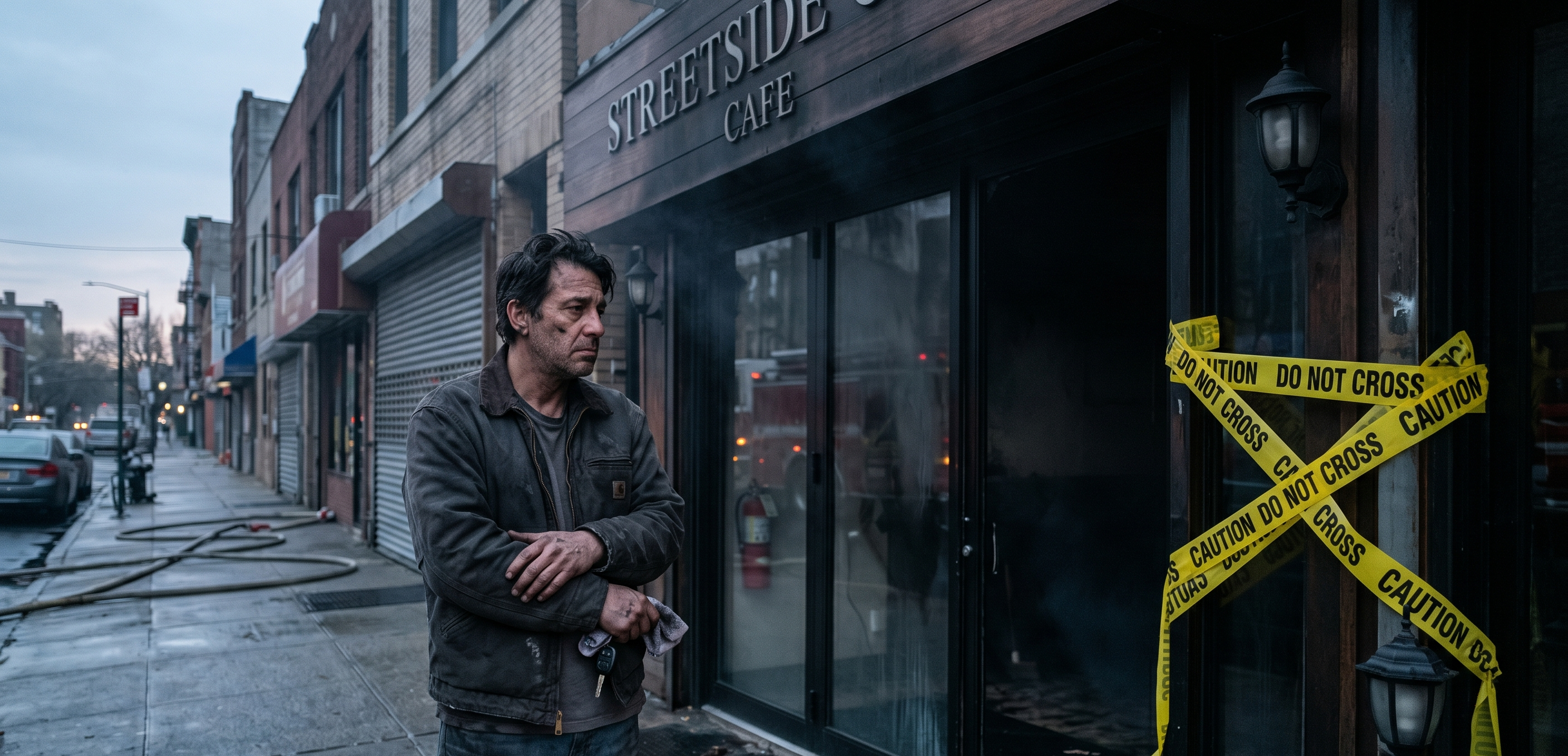 Restaurant owner outside a closed restaurant after a small fire