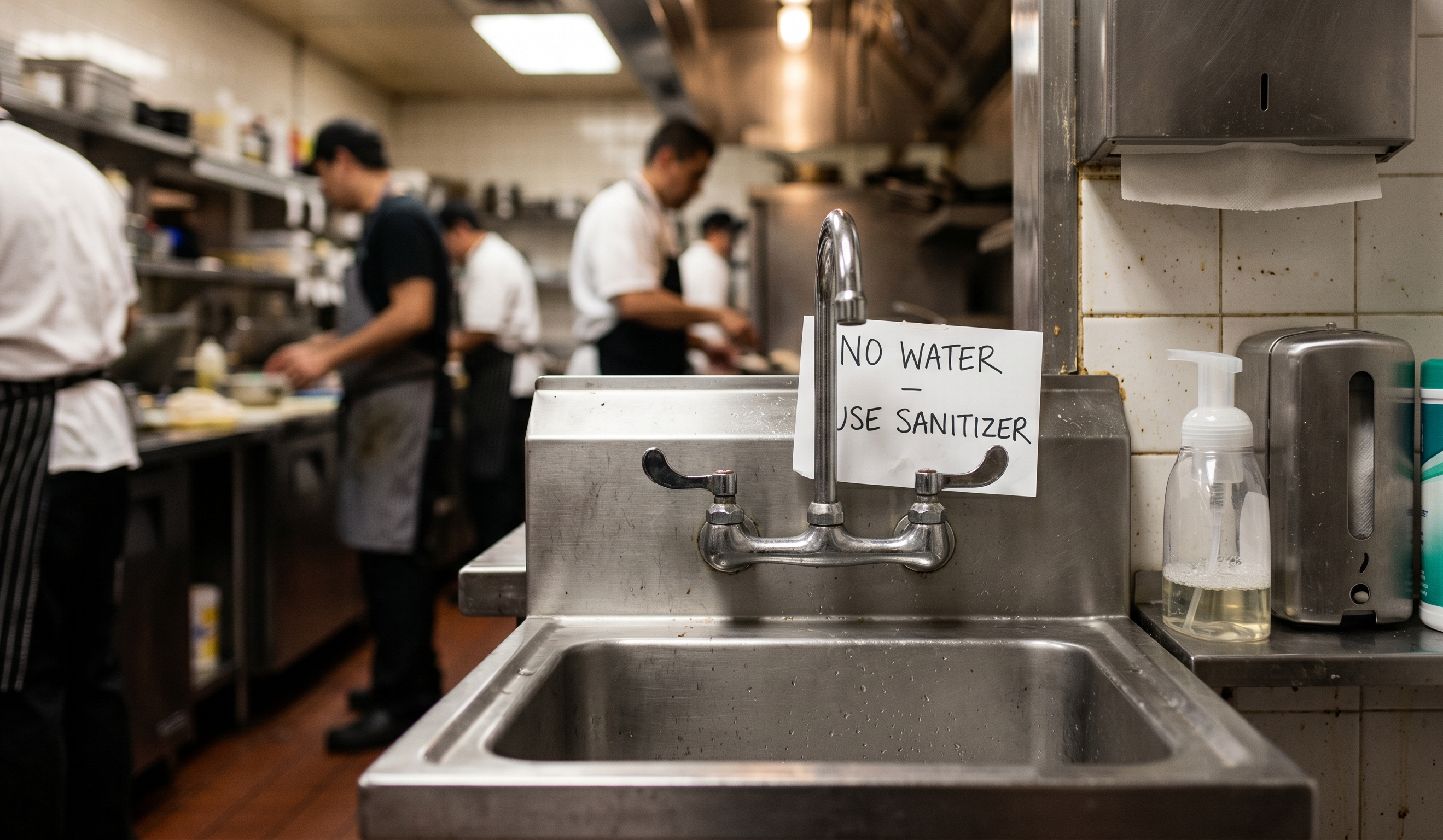 Restaurant handwashing sink during a water service interruption